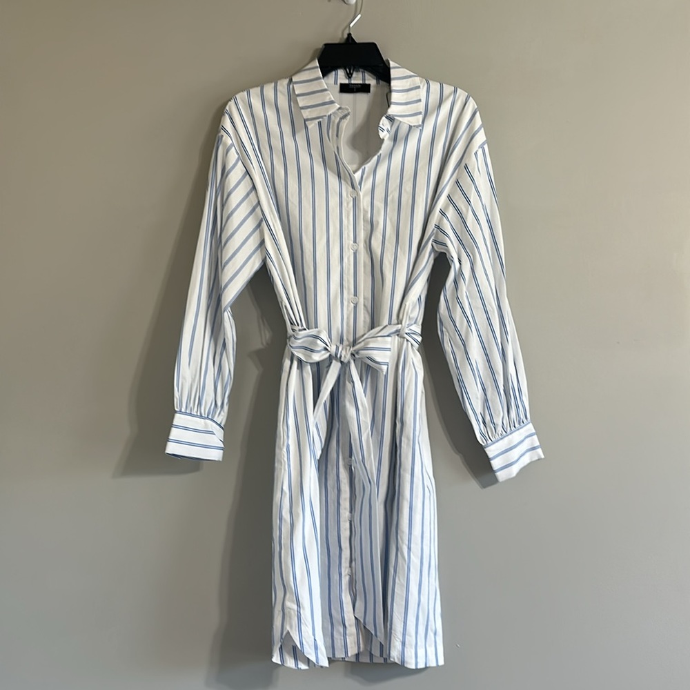 T Tahari Blue and White Striped Shirtdress